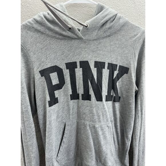 Victorias Secert PINK Womens Sweatshirt Size Small Gray Logo Hooded Pullover - Picture 2 of 11